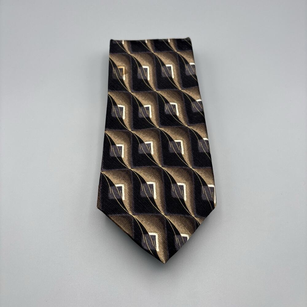 Pronto Uomo Mens Tie Black Geometric 100% Silk Designer Necktie